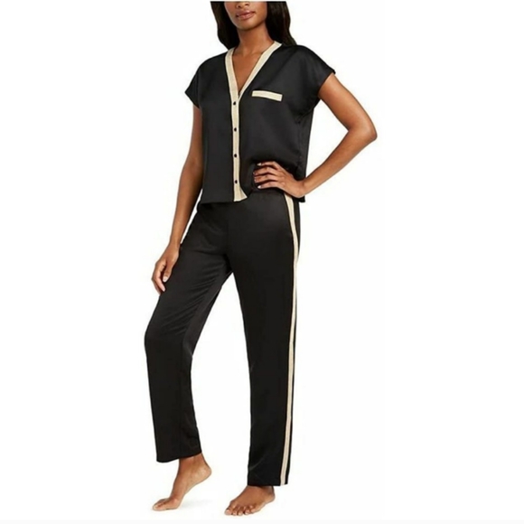 INC International Concepts Other - INC Satin Pajama Set in Black with Gold Metallic Trim, Sz XL NWT